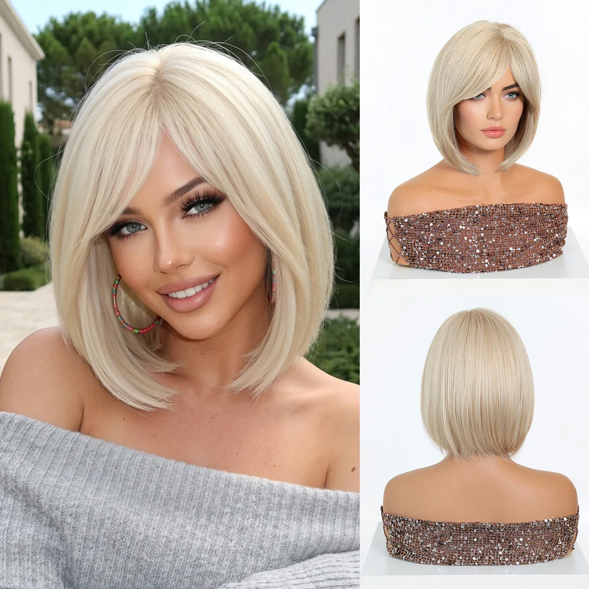 Short Straight Synthetic Wig Gray Blonde Ombre Heat Resistant Fiber Natural Looking Daily Wear Party Cosplay for Women Daily