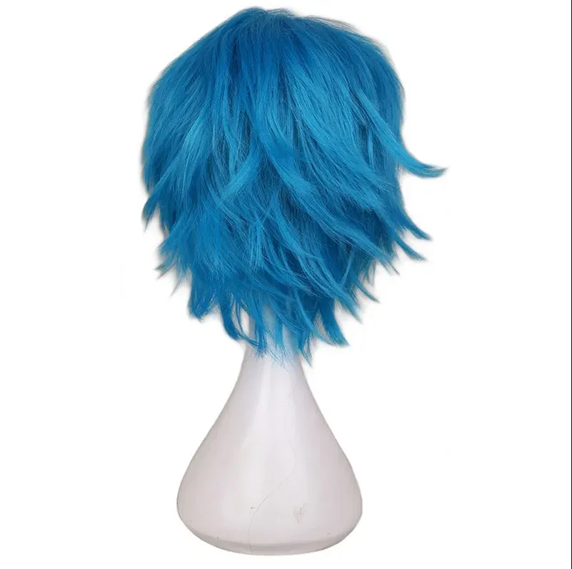 Halloween Party Anime Sally Face mask inspired Wig Blue Short Synthetic Cosplay Wigs Heat Resistance Party Wigs