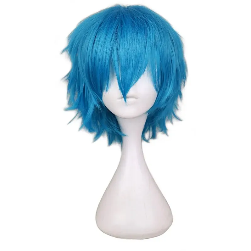 Halloween Party Anime Sally Face mask inspired Wig Blue Short Synthetic Cosplay Wigs Heat Resistance Party Wigs