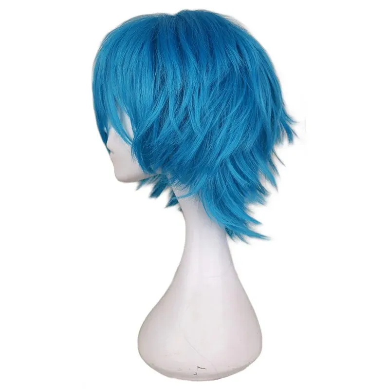Halloween Party Anime Sally Face mask inspired Wig Blue Short Synthetic Cosplay Wigs Heat Resistance Party Wigs