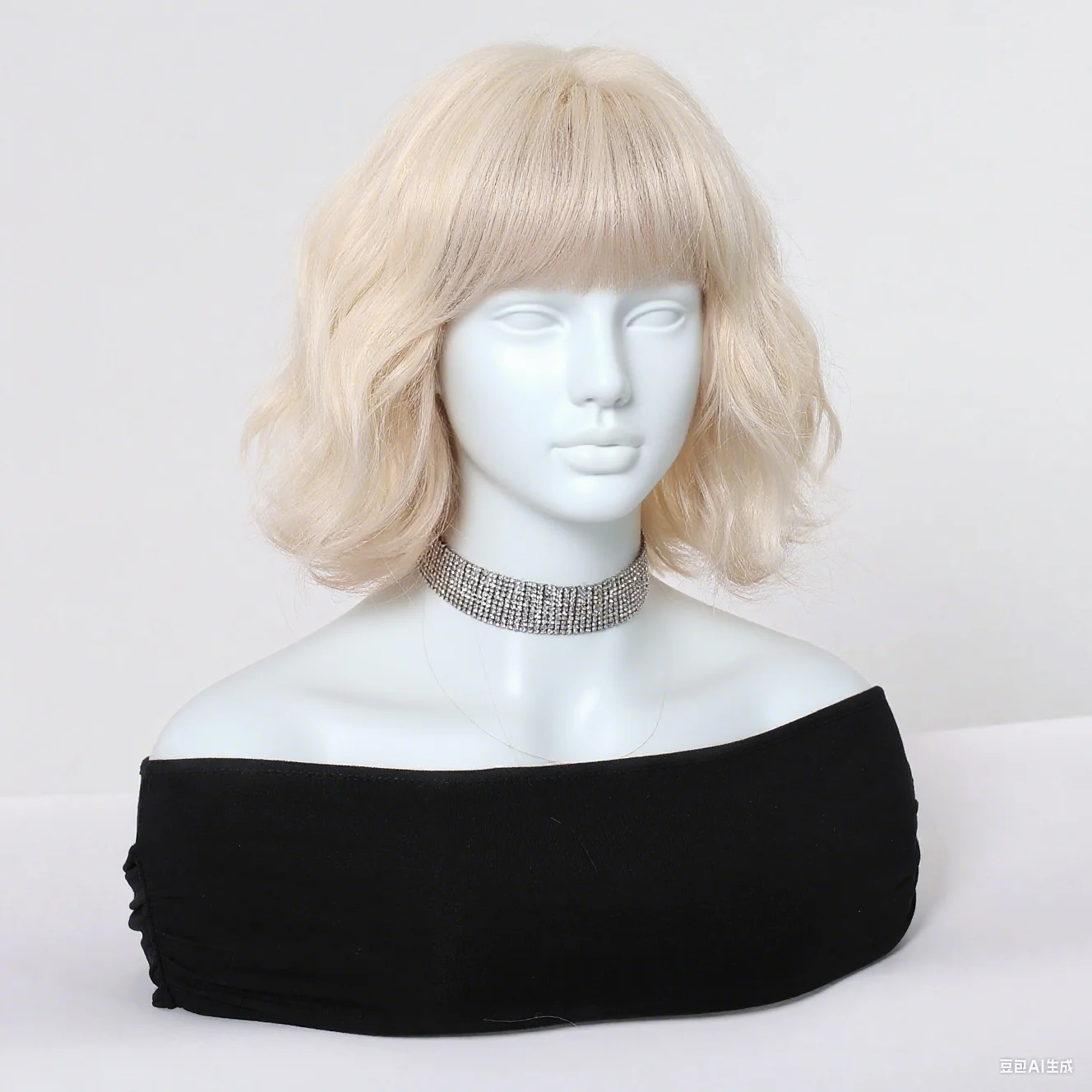 Platinum Blonde Short Bob Wavy Synthetic Wig with Bangs Fluffy Natural Heat Resistant Fiber Cosplay Daily Party Wig for Women