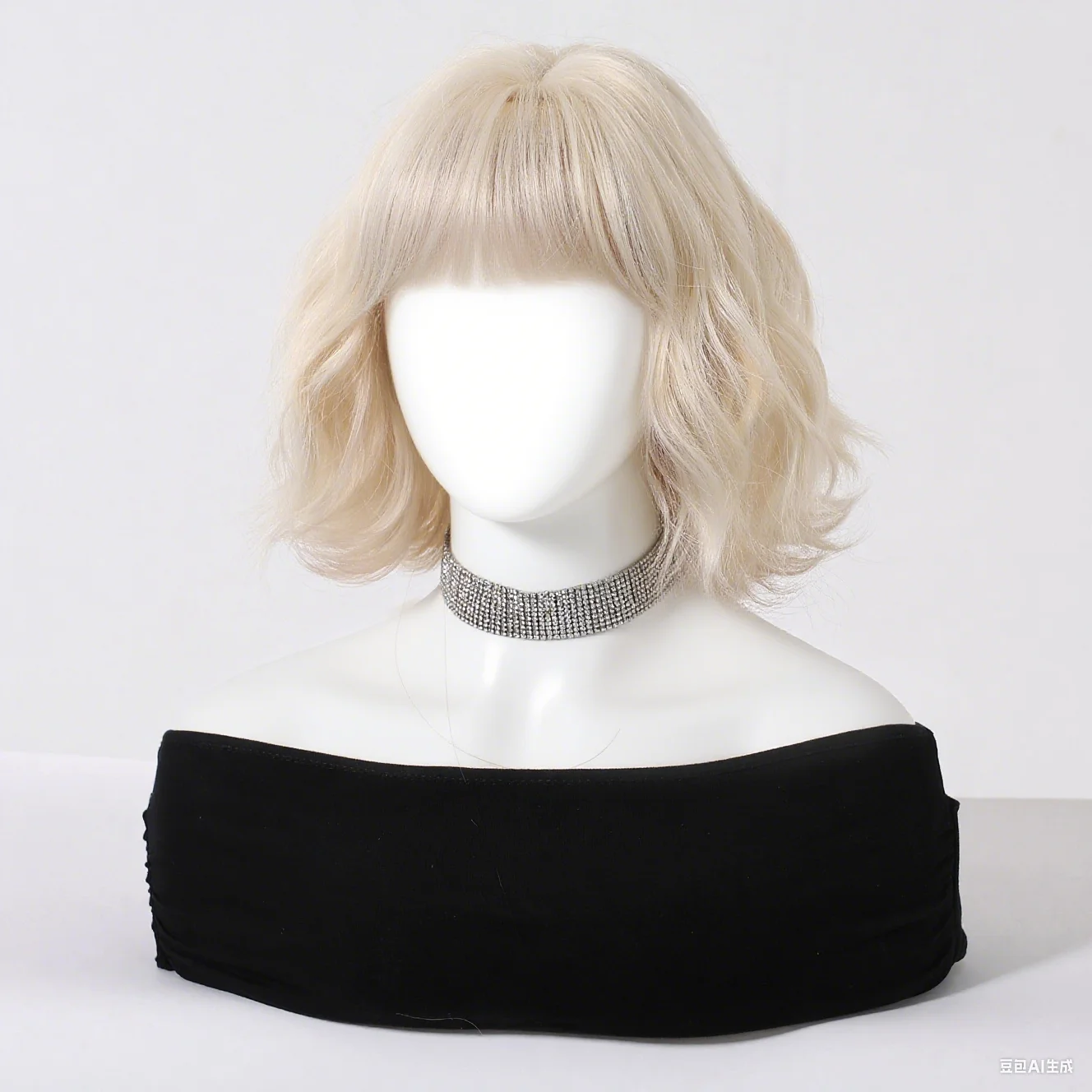 Platinum Blonde Short Bob Wavy Synthetic Wig with Bangs Fluffy Natural Heat Resistant Fiber Cosplay Daily Party Wig for Women