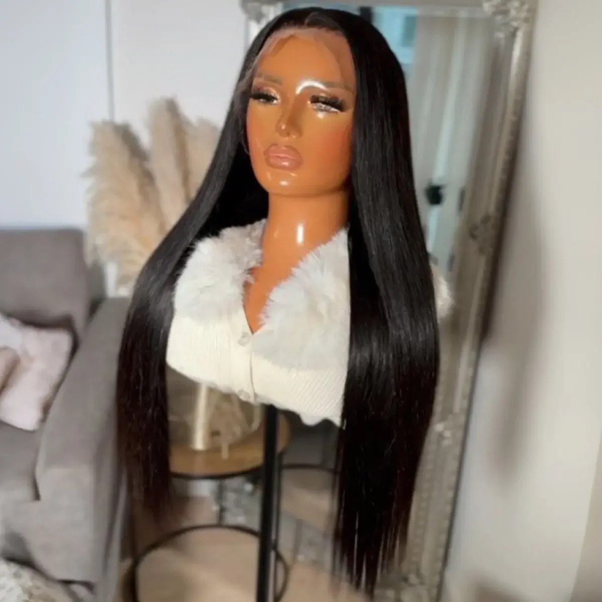 Straight Soft Hair 13X4X1 Lace Front Synthetic Wig For Women Natural Hairline Baby Hair Preplucked Bleach Knots Cosplay Glueless