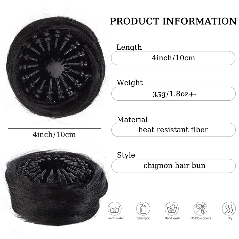Synthetic Chignon Wig Hair Bun Extensions Retractable Bun Hairpiece Straight Donut Chignon Updo Hair for Women All Occasions Use
