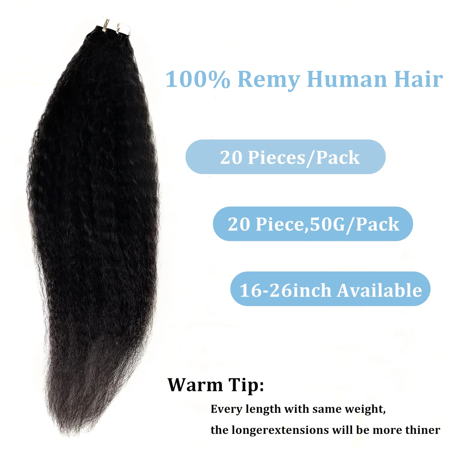 Tape In Kinky Straight Human Hair Extensions Brazilian Hair Adhesive Extensions Skin Weft Black 100% Real Human Hair for Women