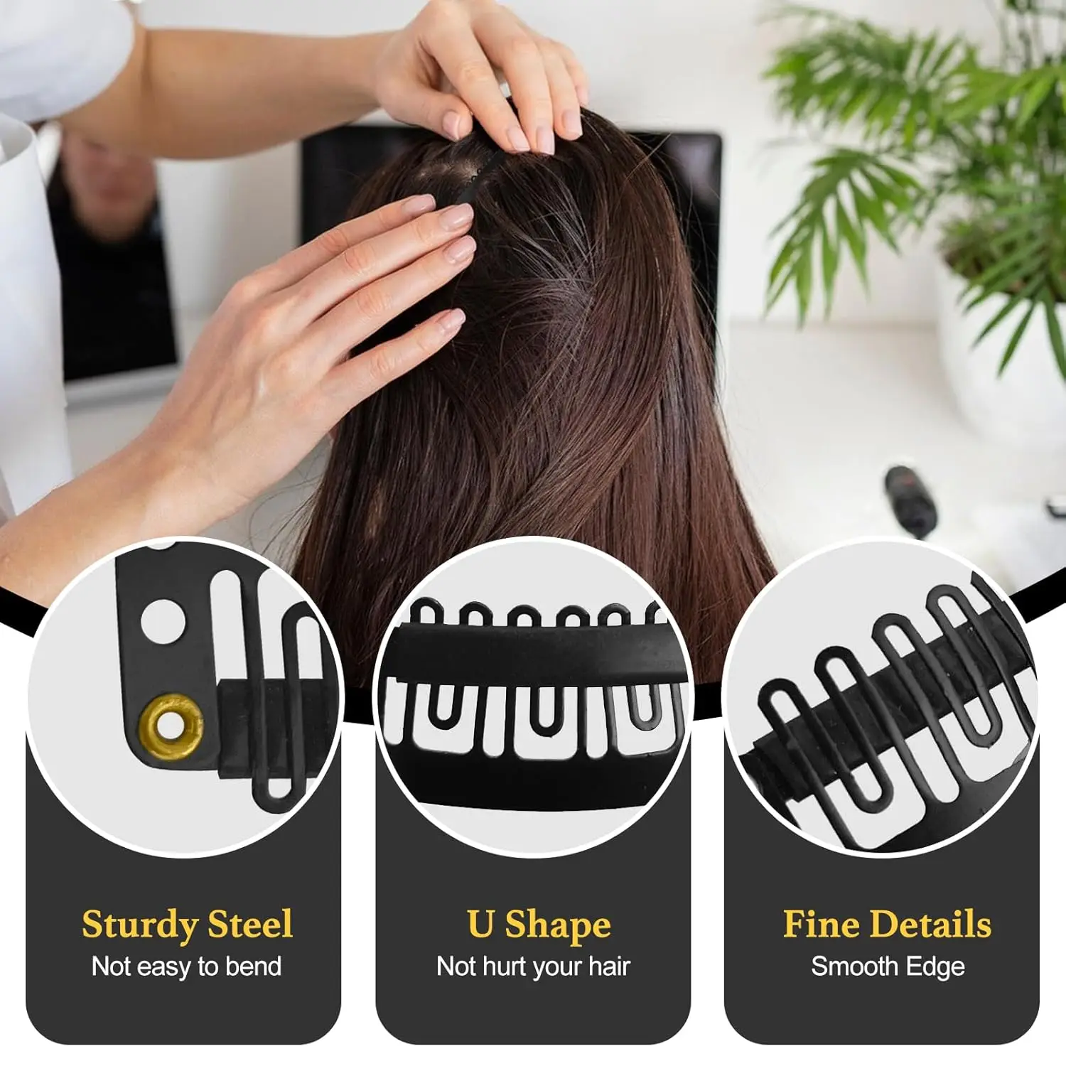 10/30/50PCS Clip In Hair Extension Wig Clips For Human Hair Bangs Snap Hair Clips For Extensions Metal Comb For Closure