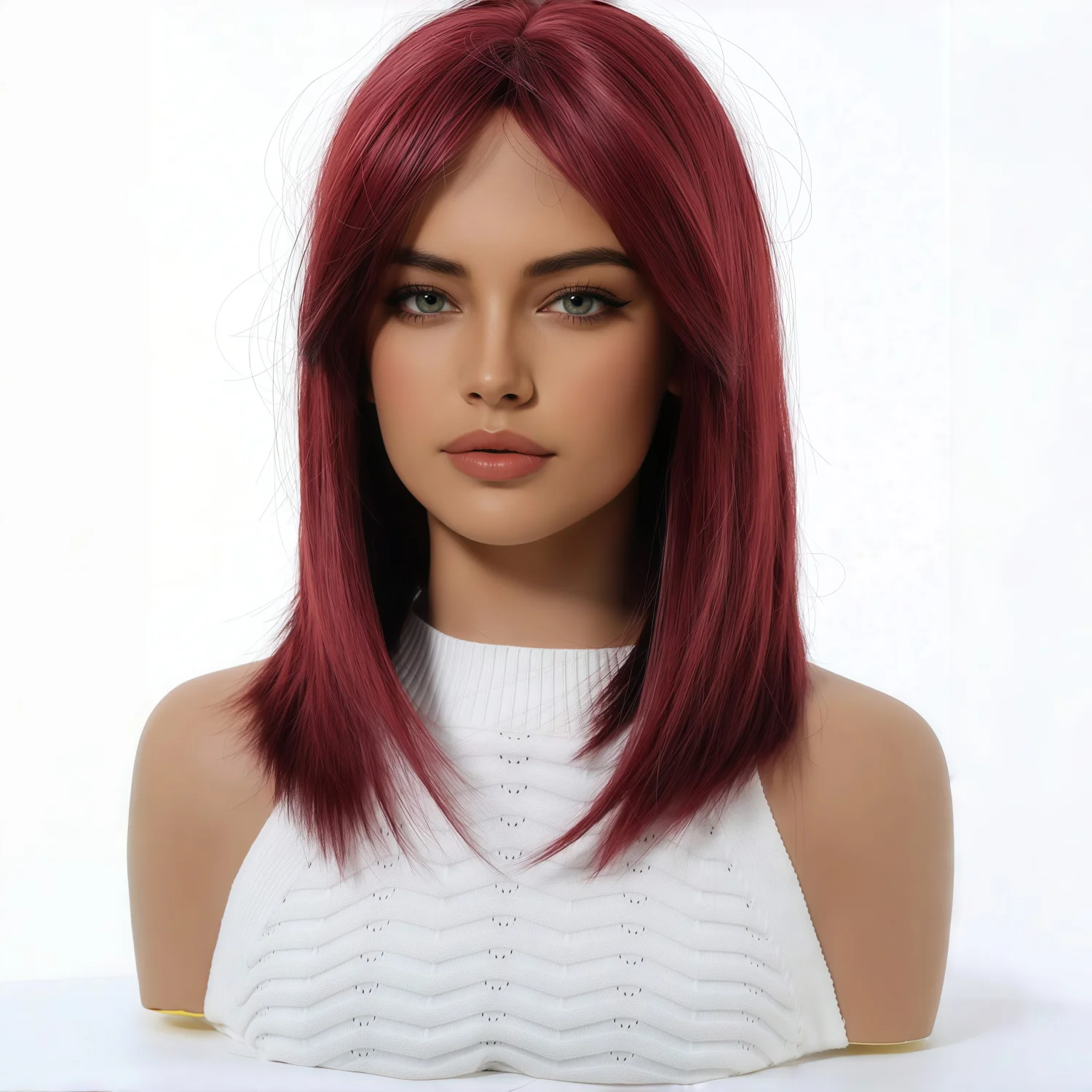 Stylish Wine-Red Layered Wig with Bangs, Suitable for Women. Soft and Easy to Manage, This Wine-Red Synthetic Wig