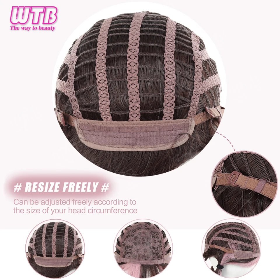 WTB Pink Highlighted Synthetic Lolita Wig for Women Long Straight with Bangs Suitable for Everyday Wear Holidays and Cosplay