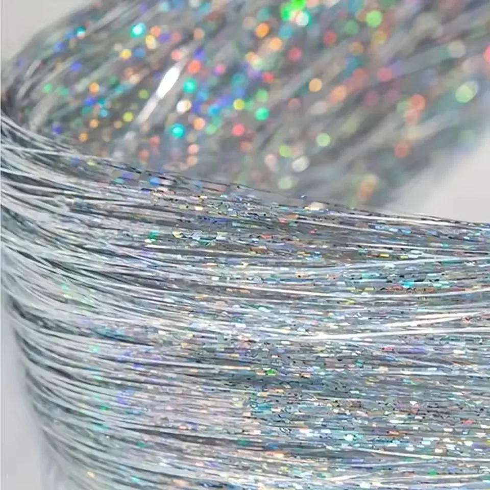 12Pcs Synthetic Hair Tinsel 20Inch Clip in Glitter Tinsel Hair Clip in Hair Tinsel Kit Heat Resistant Shiny Sparkle Fairy Hair