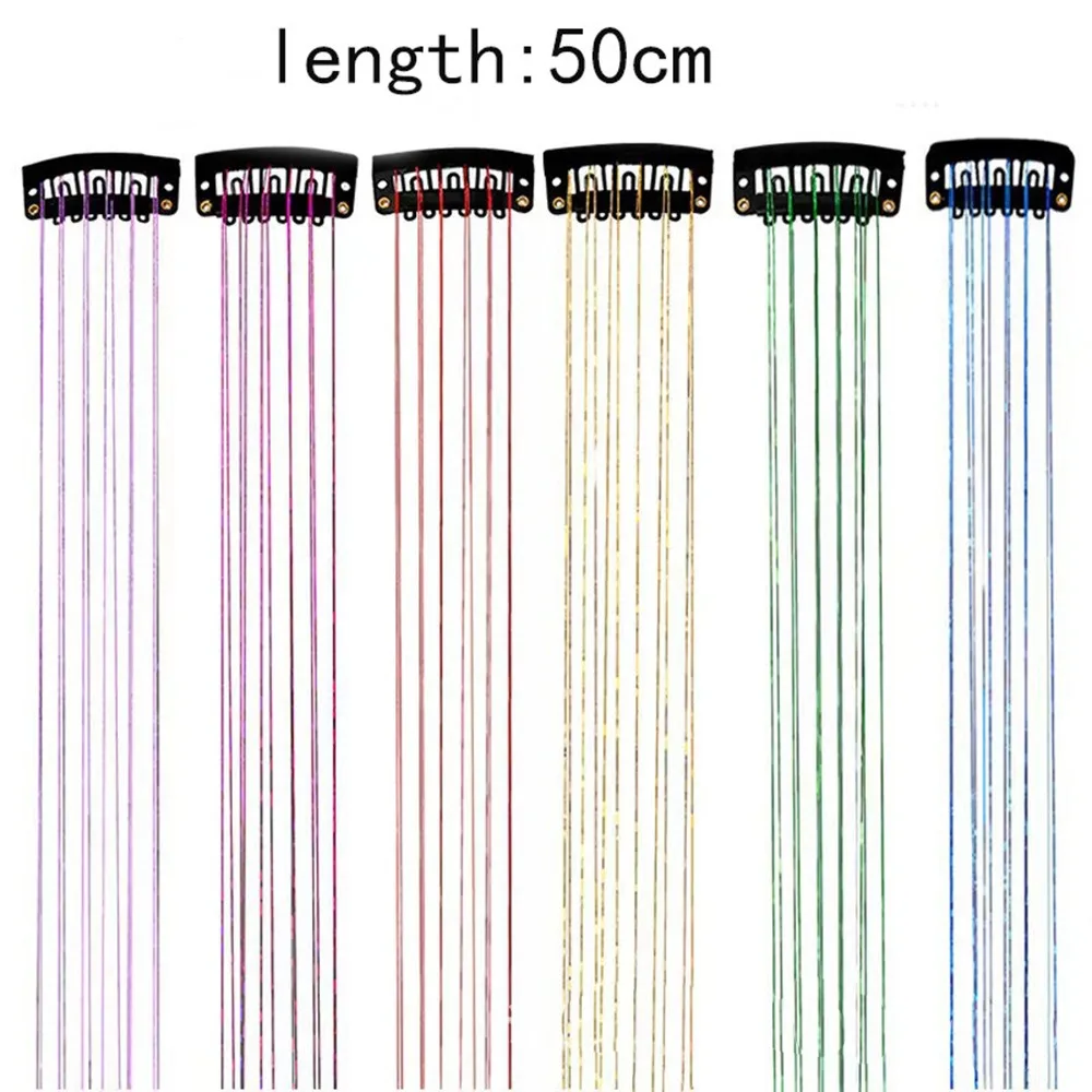 12Pcs Synthetic Hair Tinsel 20Inch Clip in Glitter Tinsel Hair Clip in Hair Tinsel Kit Heat Resistant Shiny Sparkle Fairy Hair