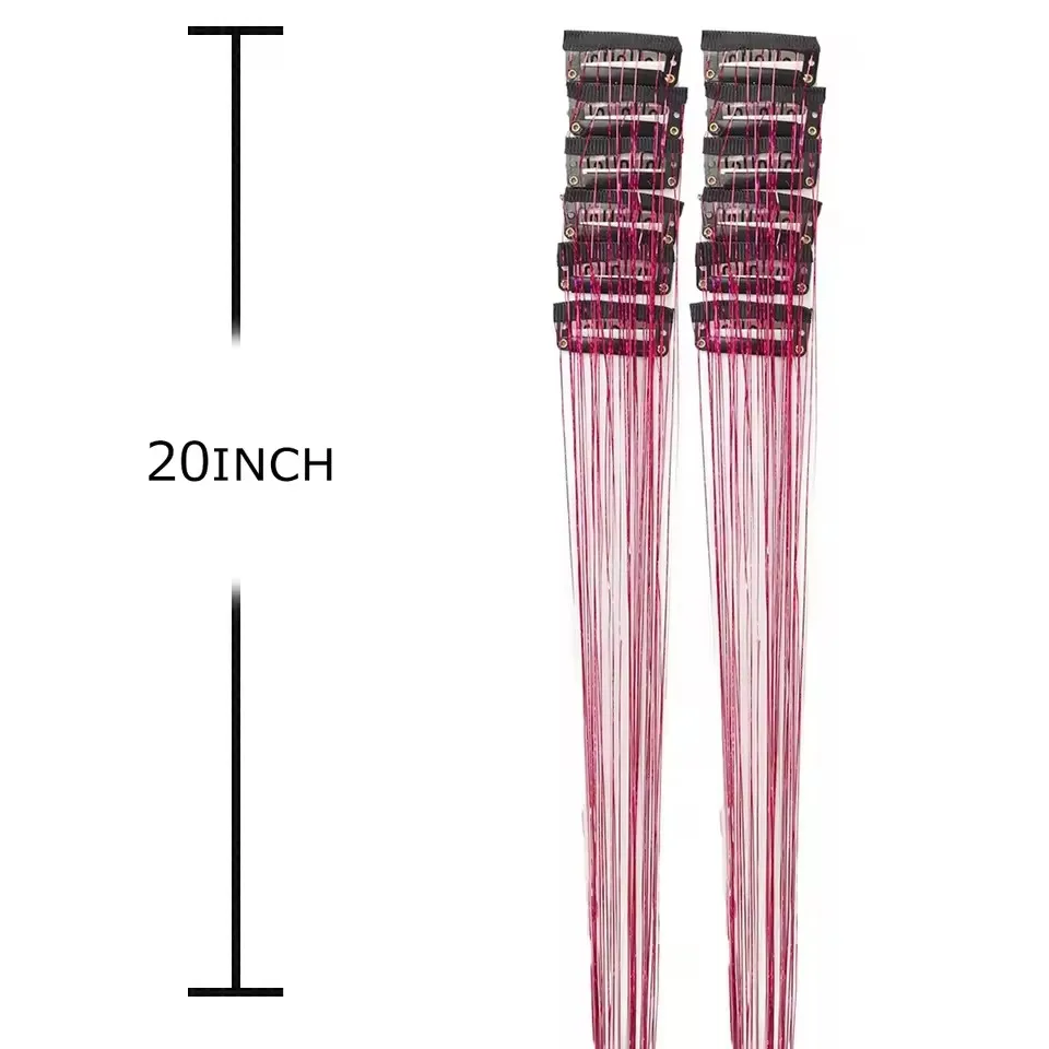 12Pcs Synthetic Hair Tinsel 20Inch Clip in Glitter Tinsel Hair Clip in Hair Tinsel Kit Heat Resistant Shiny Sparkle Fairy Hair