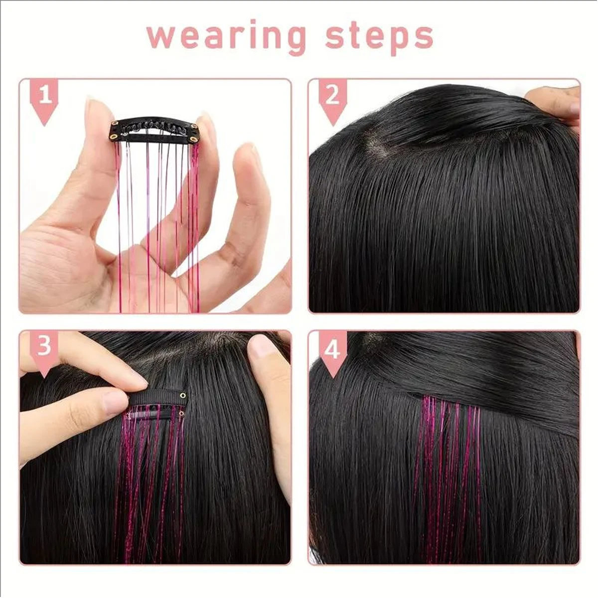12Pcs Synthetic Hair Tinsel Clip in 20Inch Glitter  Tinsel Hair Clip in Hair Tinsel Kit Heat Resistant Shiny Sparkle Fairy Hair