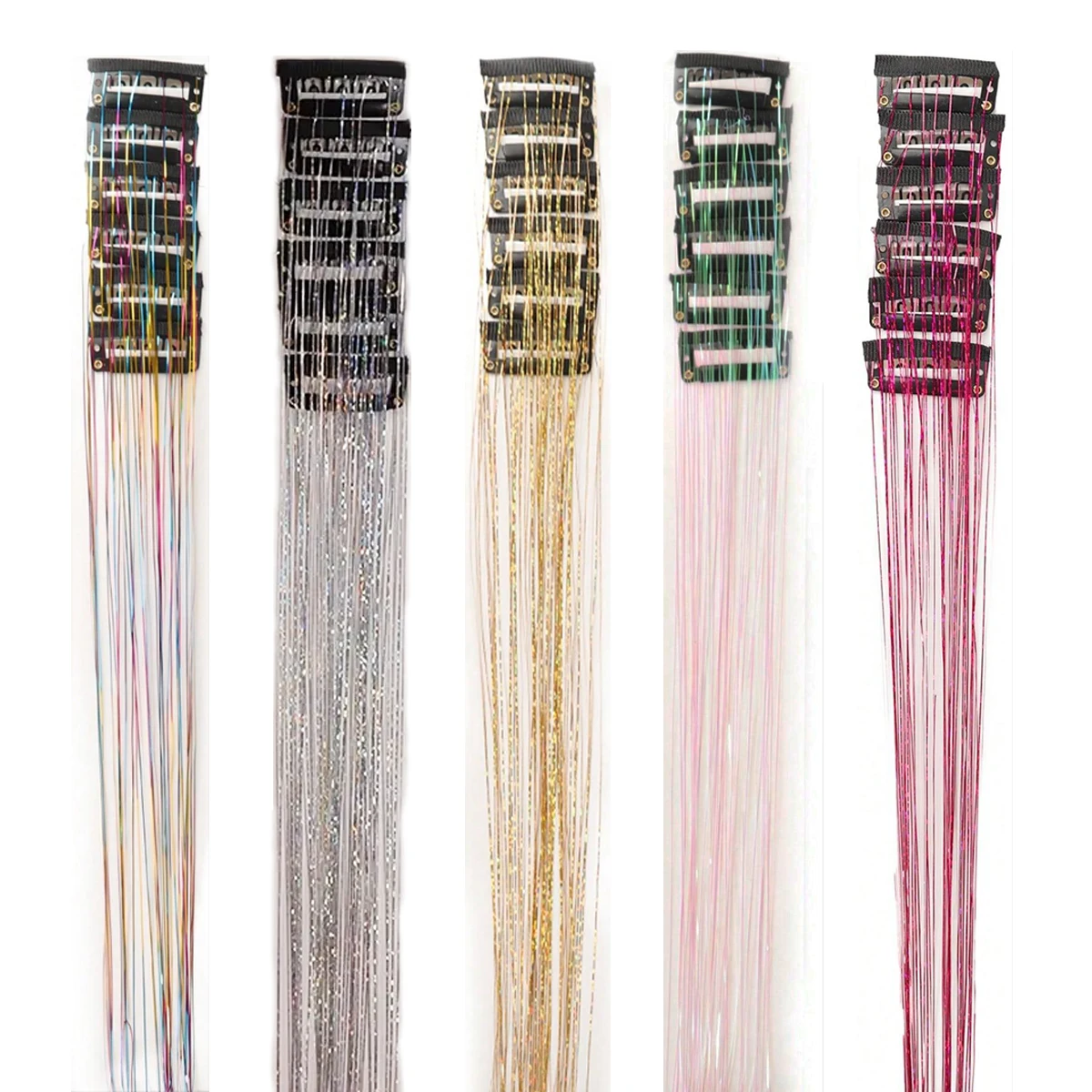 12Pcs Synthetic Hair Tinsel Clip in 20Inch Glitter  Tinsel Hair Clip in Hair Tinsel Kit Heat Resistant Shiny Sparkle Fairy Hair