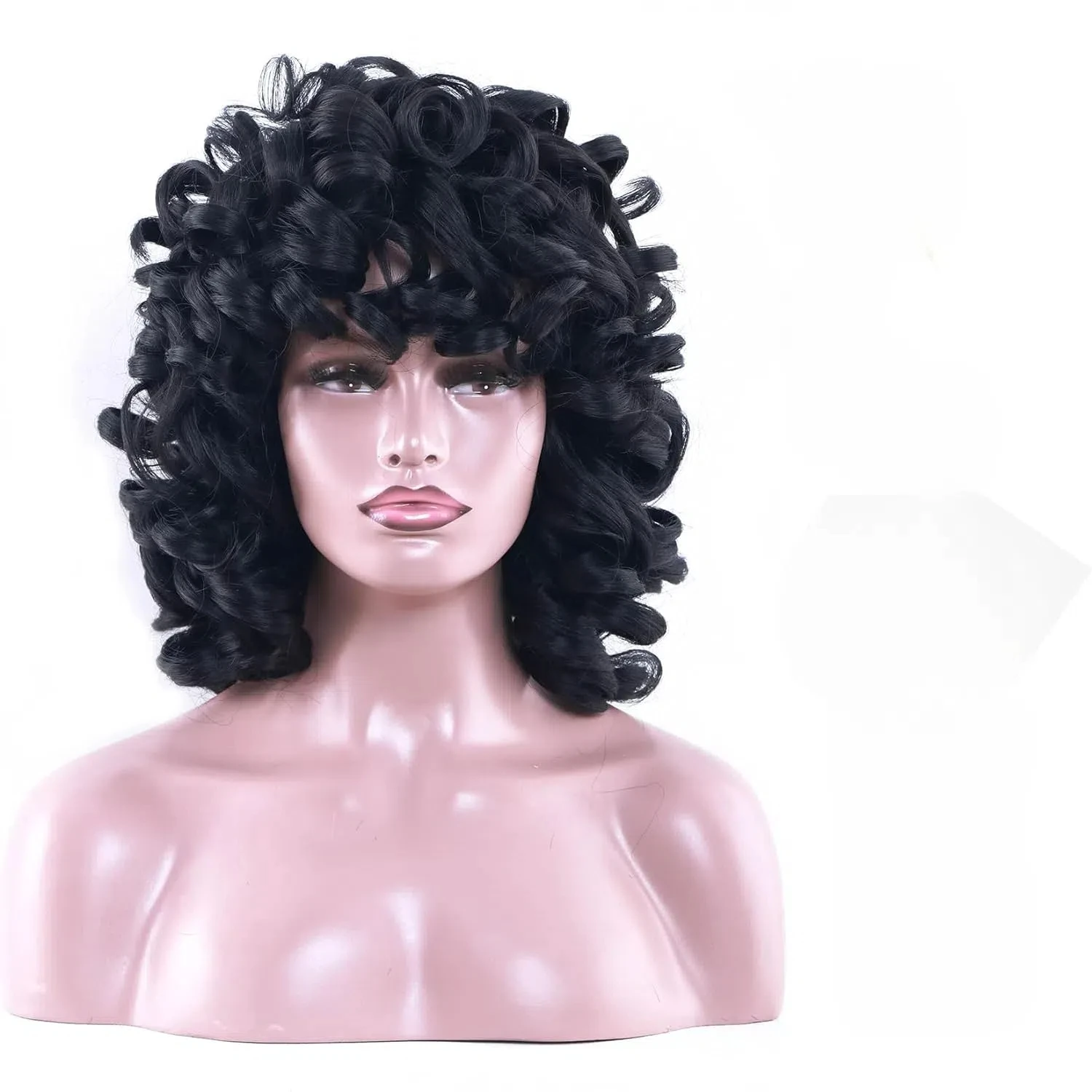 Fashionable Fluffy Curly Hair, Natural Color, Short Hair with Bangs, No Need for Glue, Can Be Worn Directly, Synthetic Wig