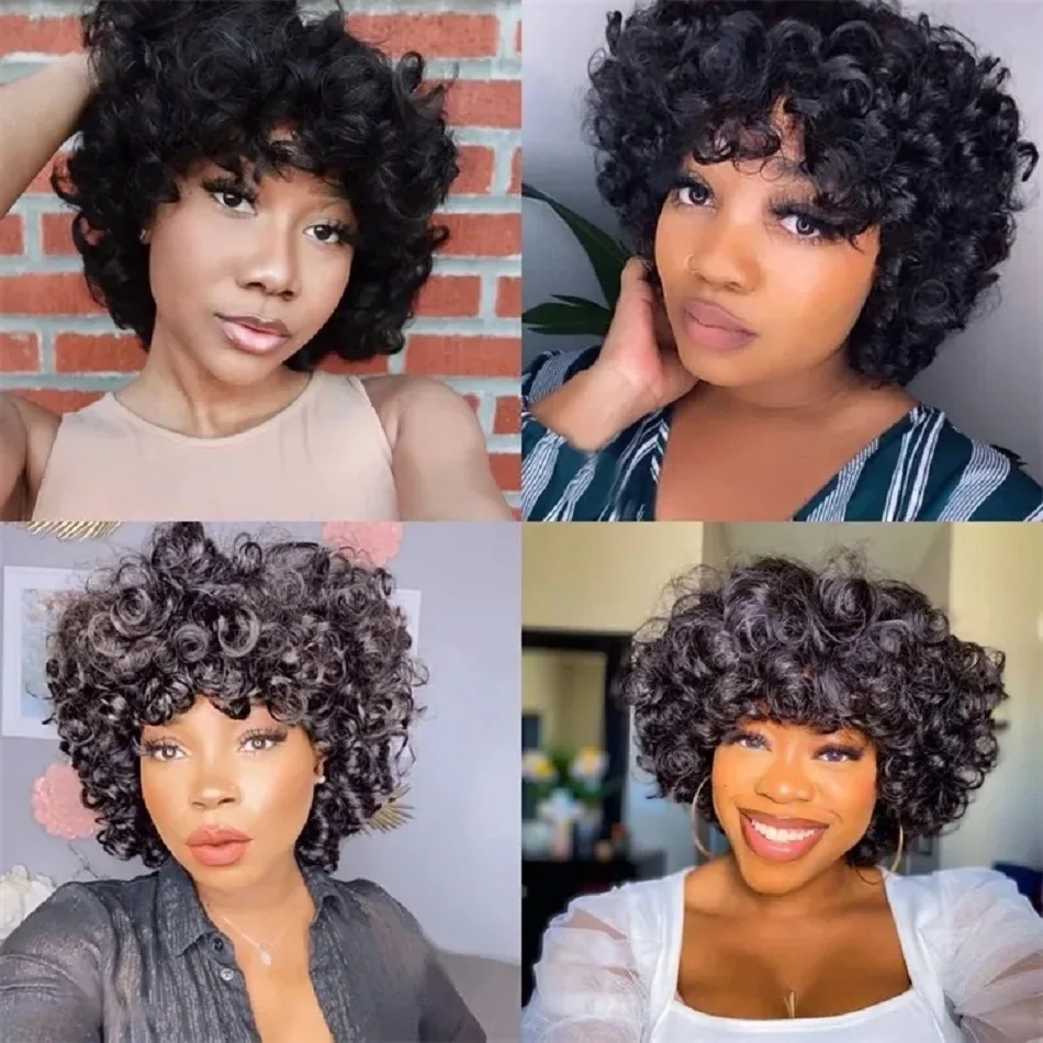 Fashionable Fluffy Curly Hair, Natural Color, Short Hair with Bangs, No Need for Glue, Can Be Worn Directly, Synthetic Wig
