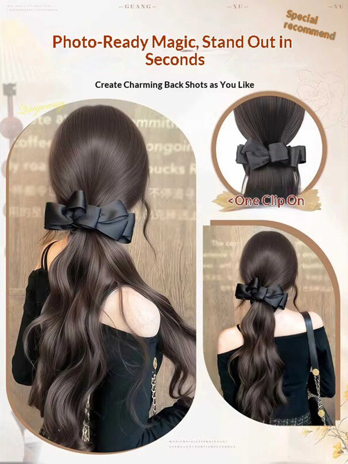 Twist Clip Bow Curly Ponytail Synthetic Hairpiece Heat Resistant Elegant Hair Accessories for Women Daily Party Wedding Fashion