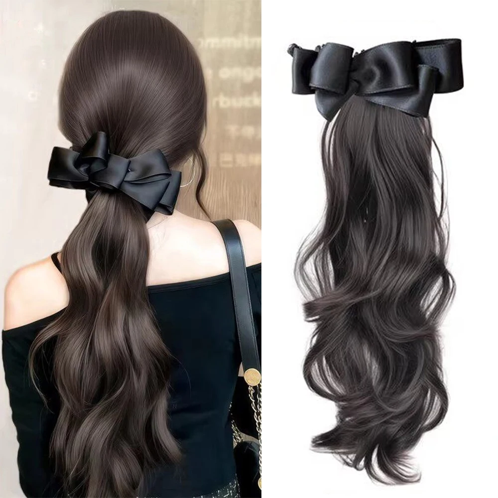 Twist Clip Bow Curly Ponytail Synthetic Hairpiece Heat Resistant Elegant Hair Accessories for Women Daily Party Wedding Fashion