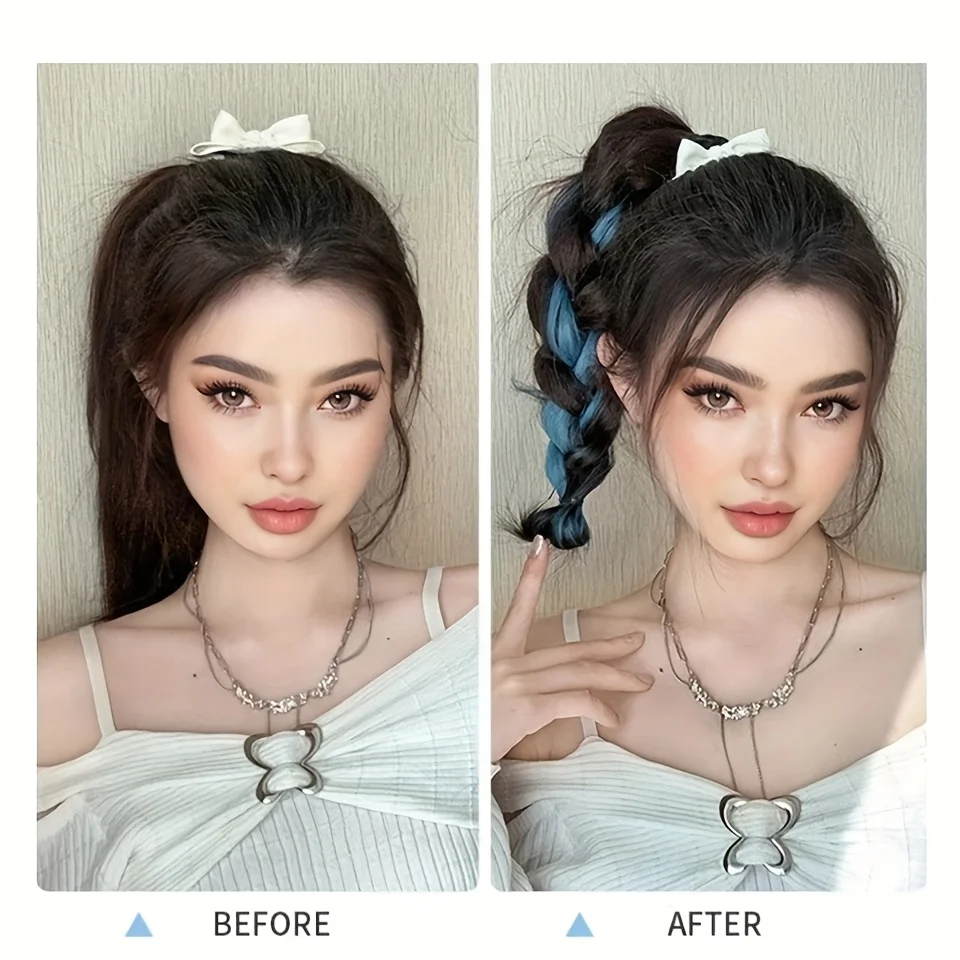 2PCS Natural wave synthetic pair of curly ponytail wig women's ponytail extension extension red blue green highlighting wig