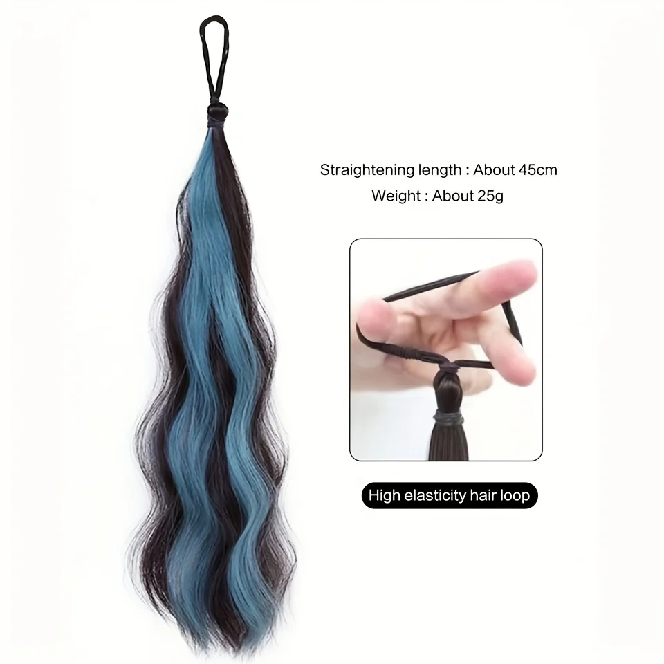 2PCS Natural wave synthetic pair of curly ponytail wig women's ponytail extension extension red blue green highlighting wig