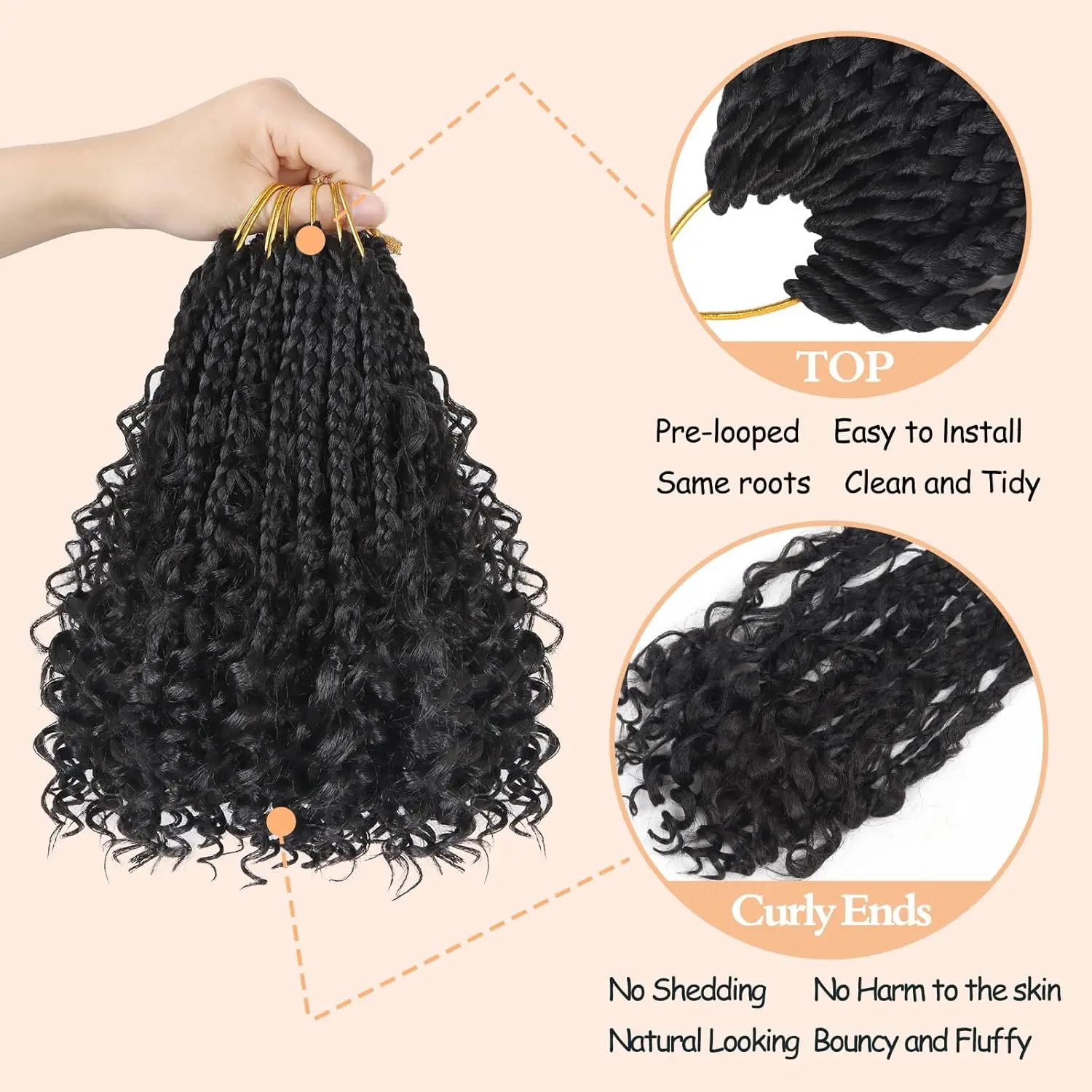Goddess Box Braids Crochet Hair 8 Inch Pre Looped Boho Crochet Braids with Curly Ends, 8 Packs Synthetic Crochet Hair for Women