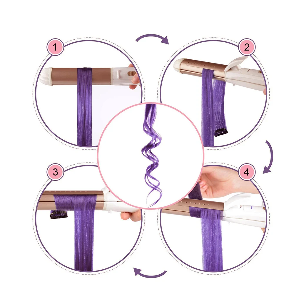 6pcs/pack Clip in Hair Extensions Colored Party Highlights for Girls 22inch Multi-colors Straight Hair Synthetic Hairpieces
