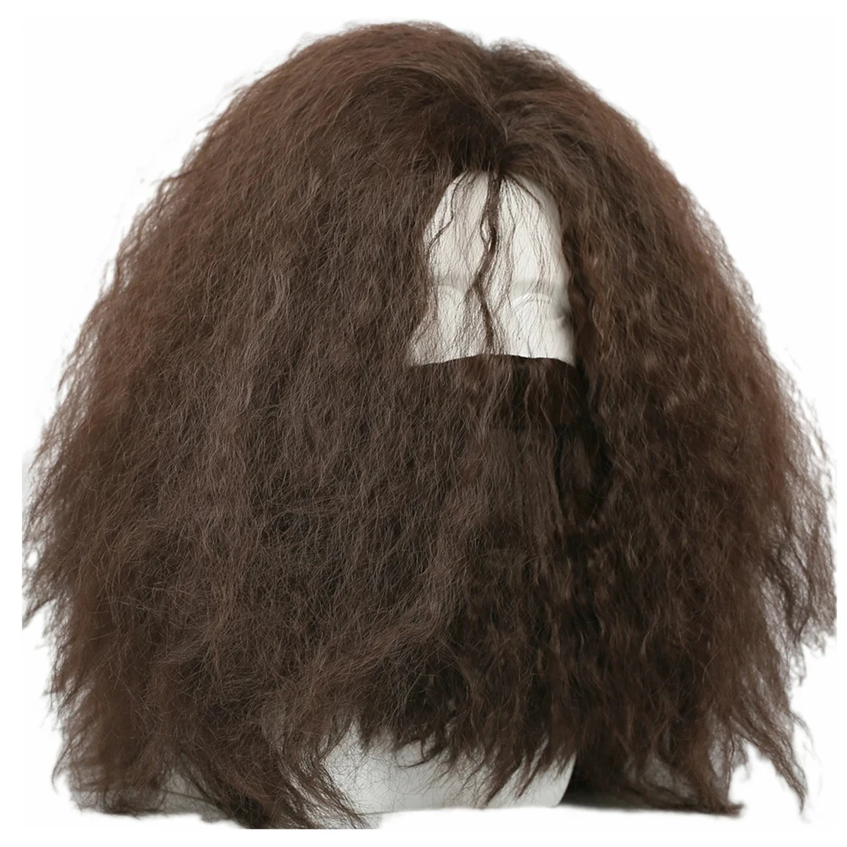 20 inch Long Roll with Split Bangs, Fluffy Dark Brown Men's Bearded Synthetic Wig, Mountaintop Cave Man and Wild Man Costume Rol