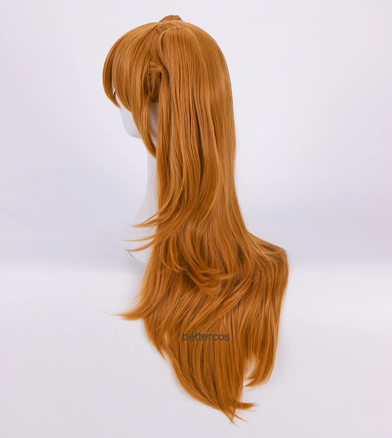 High Quality EVA Asuka Langley Soryu Cosplay Wigs Long Orange With 2 Ponytail Clips Heat Resistant Synthetic Hair Wig + Wig Cap