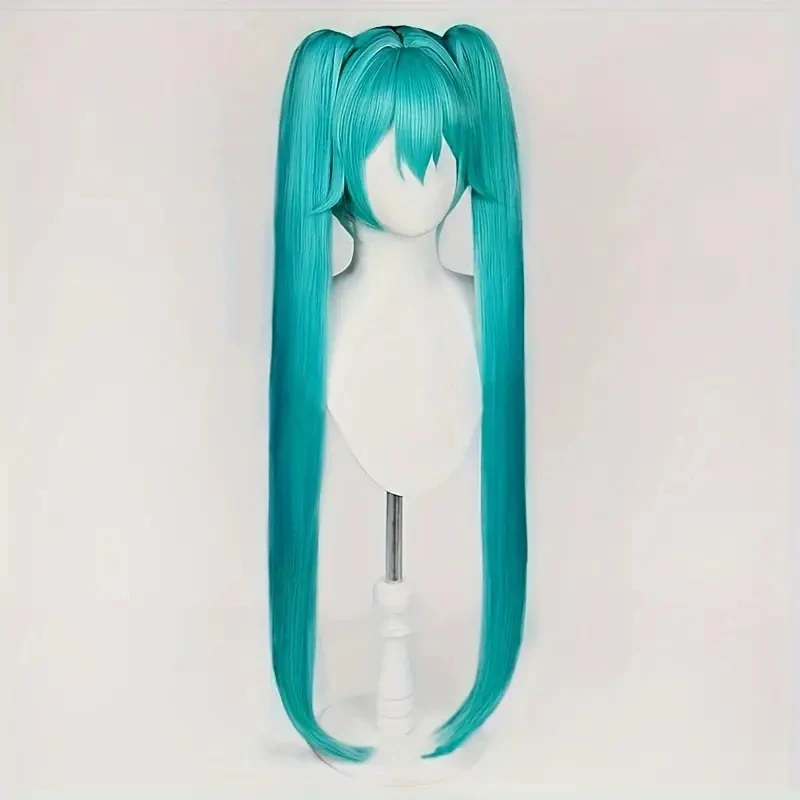 Turquoise Blue Cosplay Wig Long Straight With Bangs Double Ponytail Heat Resistant Synthetic Wig For Women