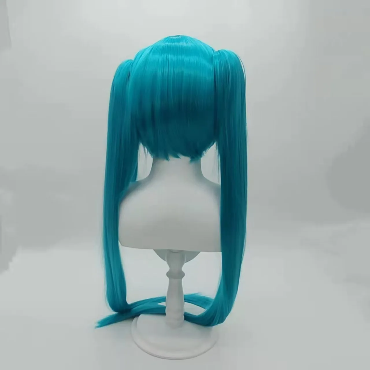 Turquoise Blue Cosplay Wig Long Straight With Bangs Double Ponytail Heat Resistant Synthetic Wig For Women