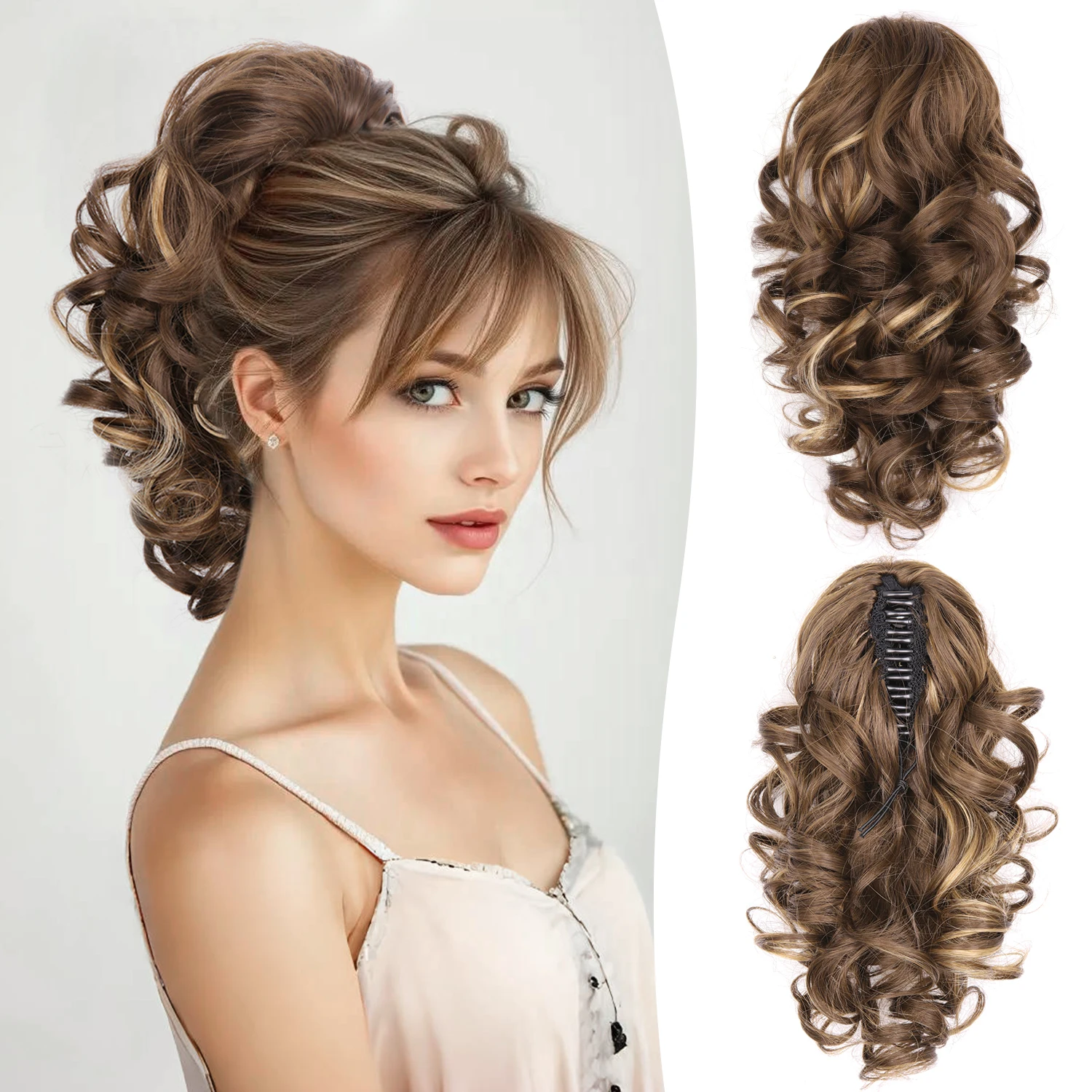 12Inch Synthetic Curly Wavy Claw Ponytail Hair Extensions Fluffy Short Curly Claw Pony Tail Clip On Hairpiece For Women Girls
