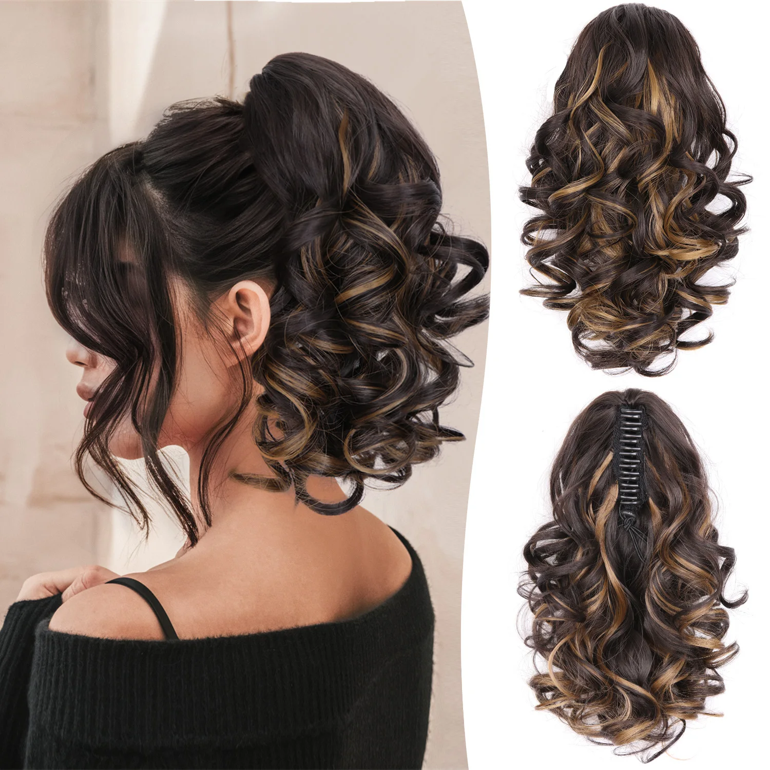 12Inch Synthetic Curly Wavy Claw Ponytail Hair Extensions Fluffy Short Curly Claw Pony Tail Clip On Hairpiece For Women Girls