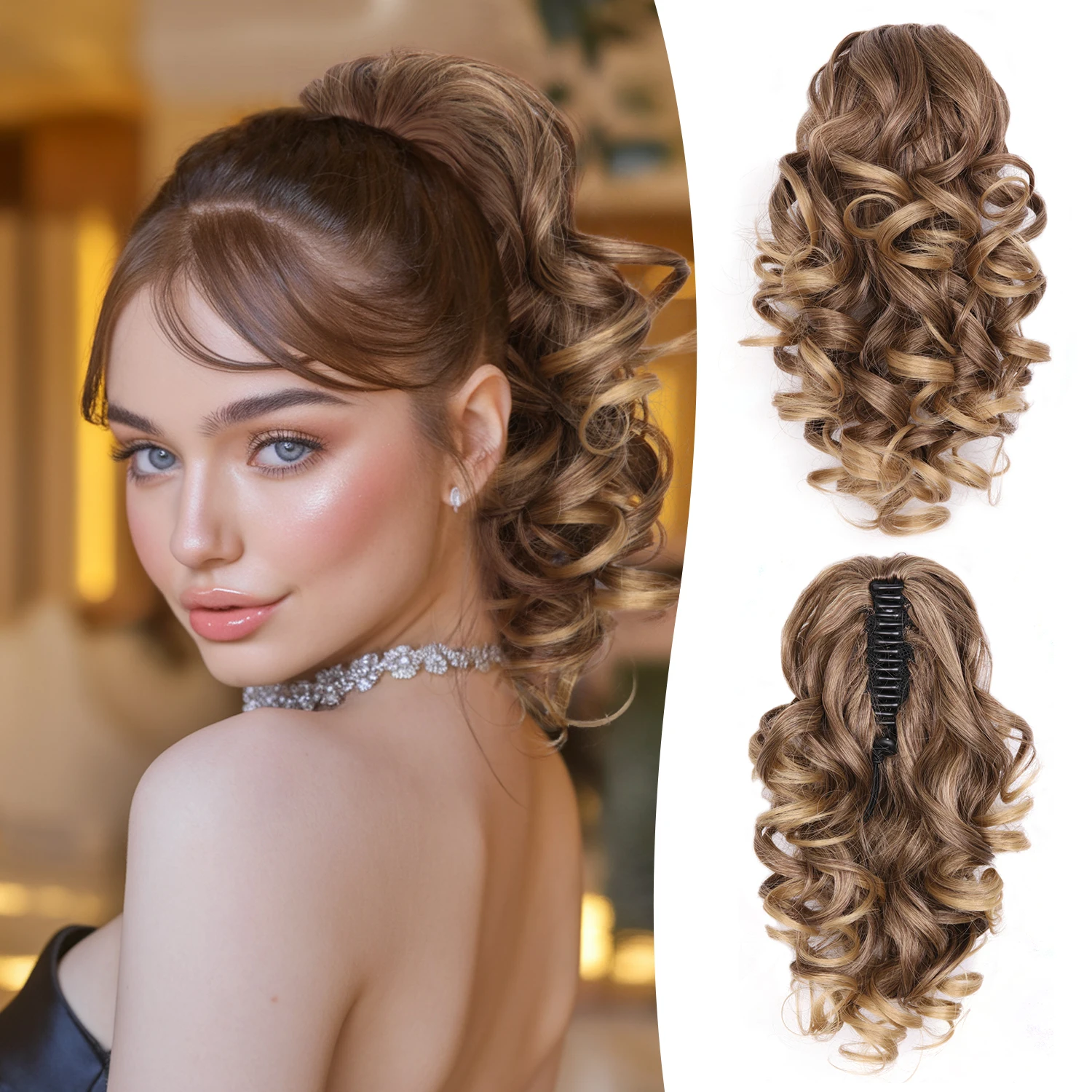 12Inch Synthetic Curly Wavy Claw Ponytail Hair Extensions Fluffy Short Curly Claw Pony Tail Clip On Hairpiece For Women Girls