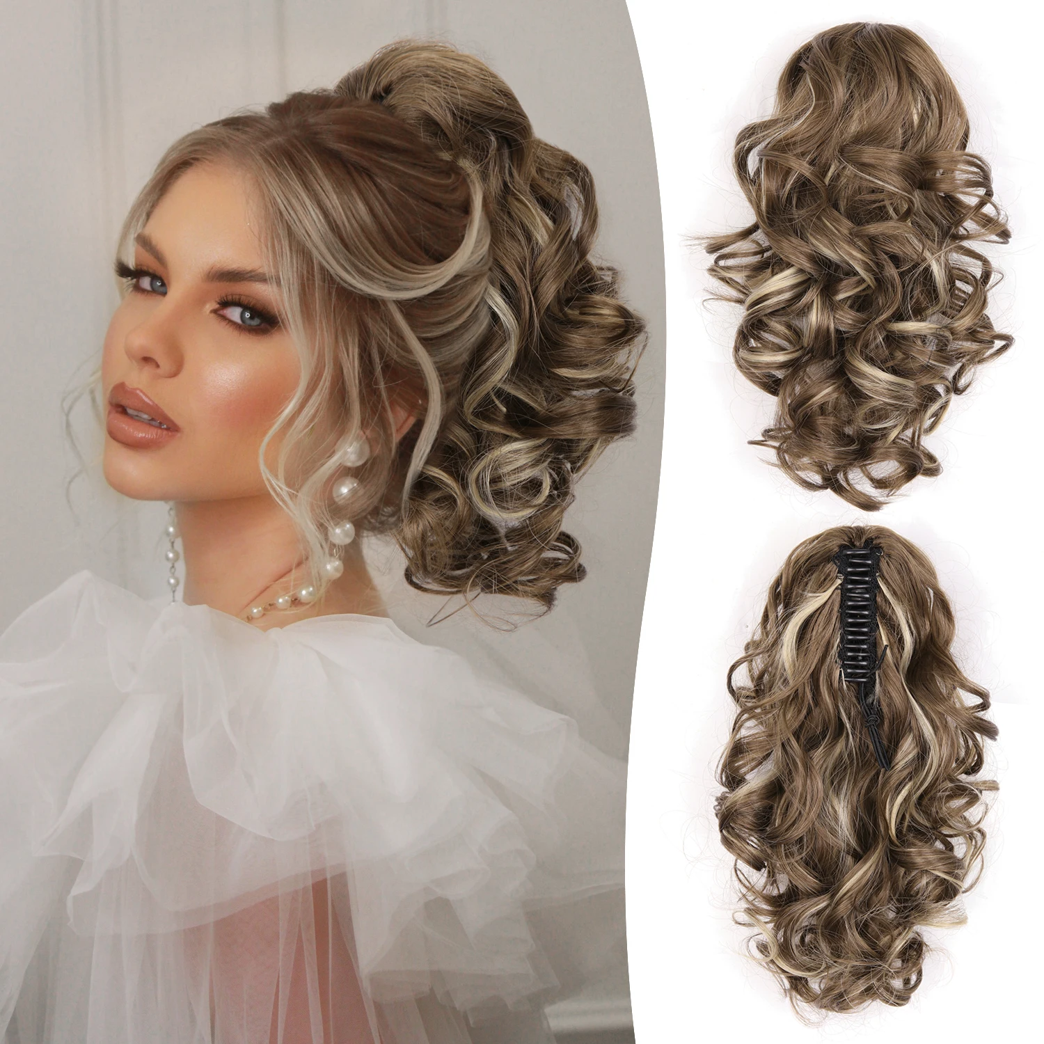 12Inch Synthetic Curly Wavy Claw Ponytail Hair Extensions Fluffy Short Curly Claw Pony Tail Clip On Hairpiece For Women Girls