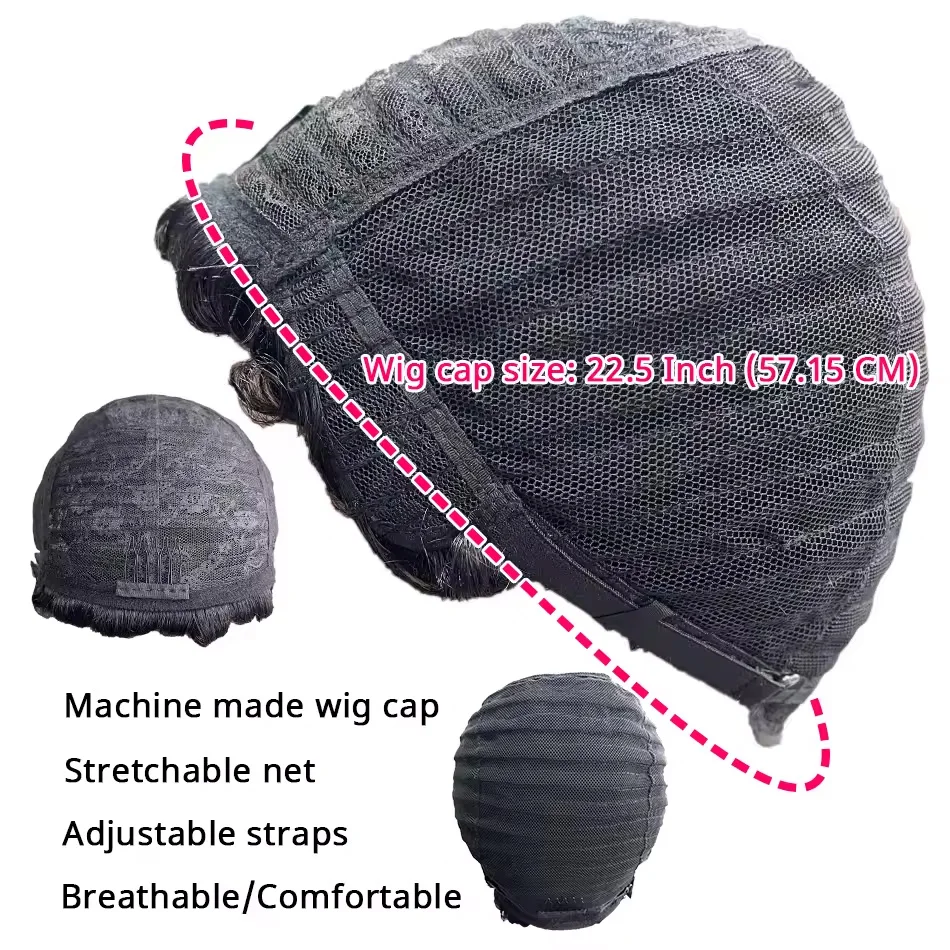 Pixie Cut Human Hair Wig 6" Layered Short Loose Curly With Bangs Remy Brazilian Hair Rose Net Cap Full Machine Made Wigs