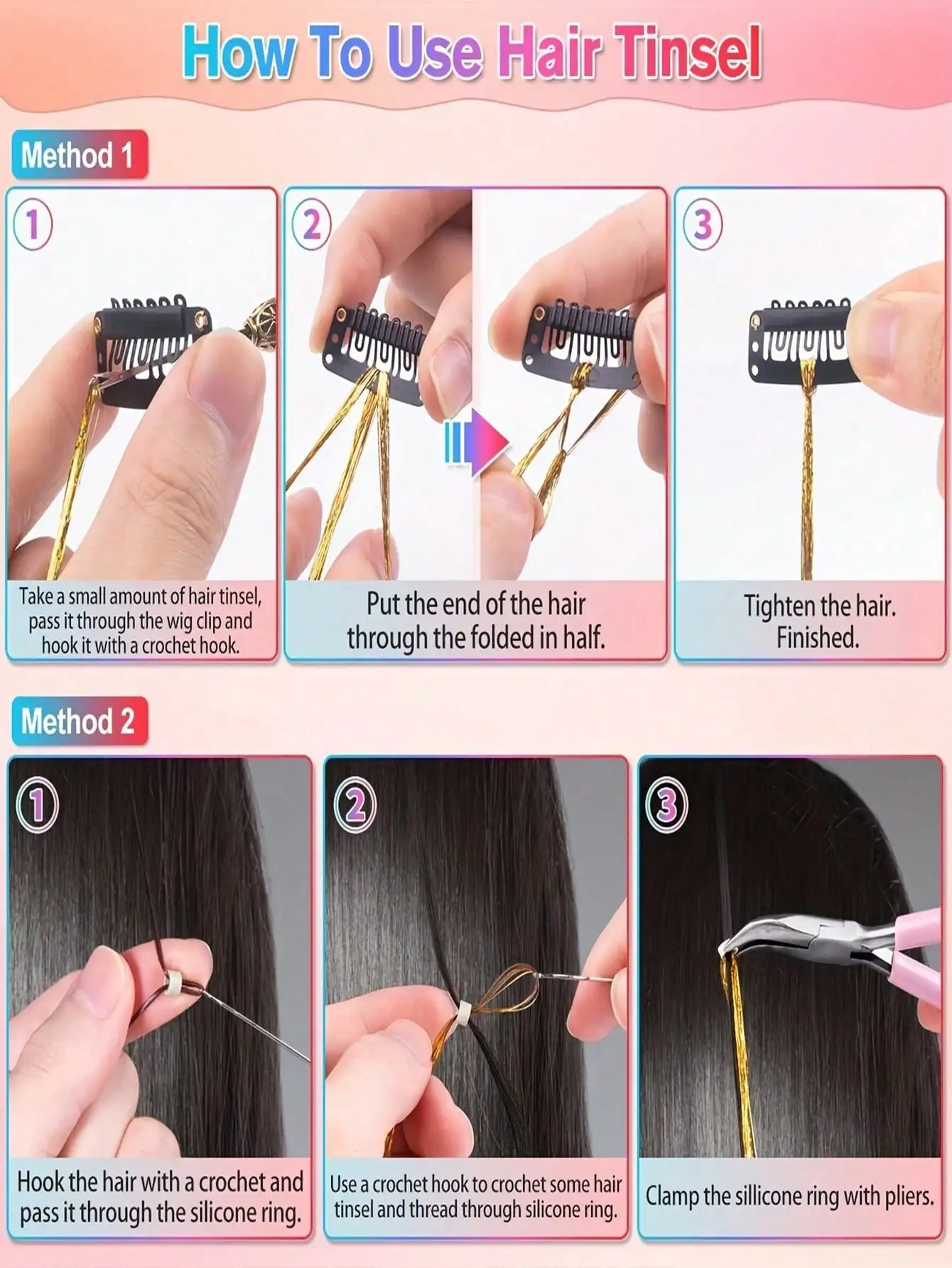 12pcs Synthetic Hair Tinsel Kit Heat Resistant Sparkling Shiny Tinsel Hair Lenth 36/48 inch 12 Colors Tinsel Strands Highlights