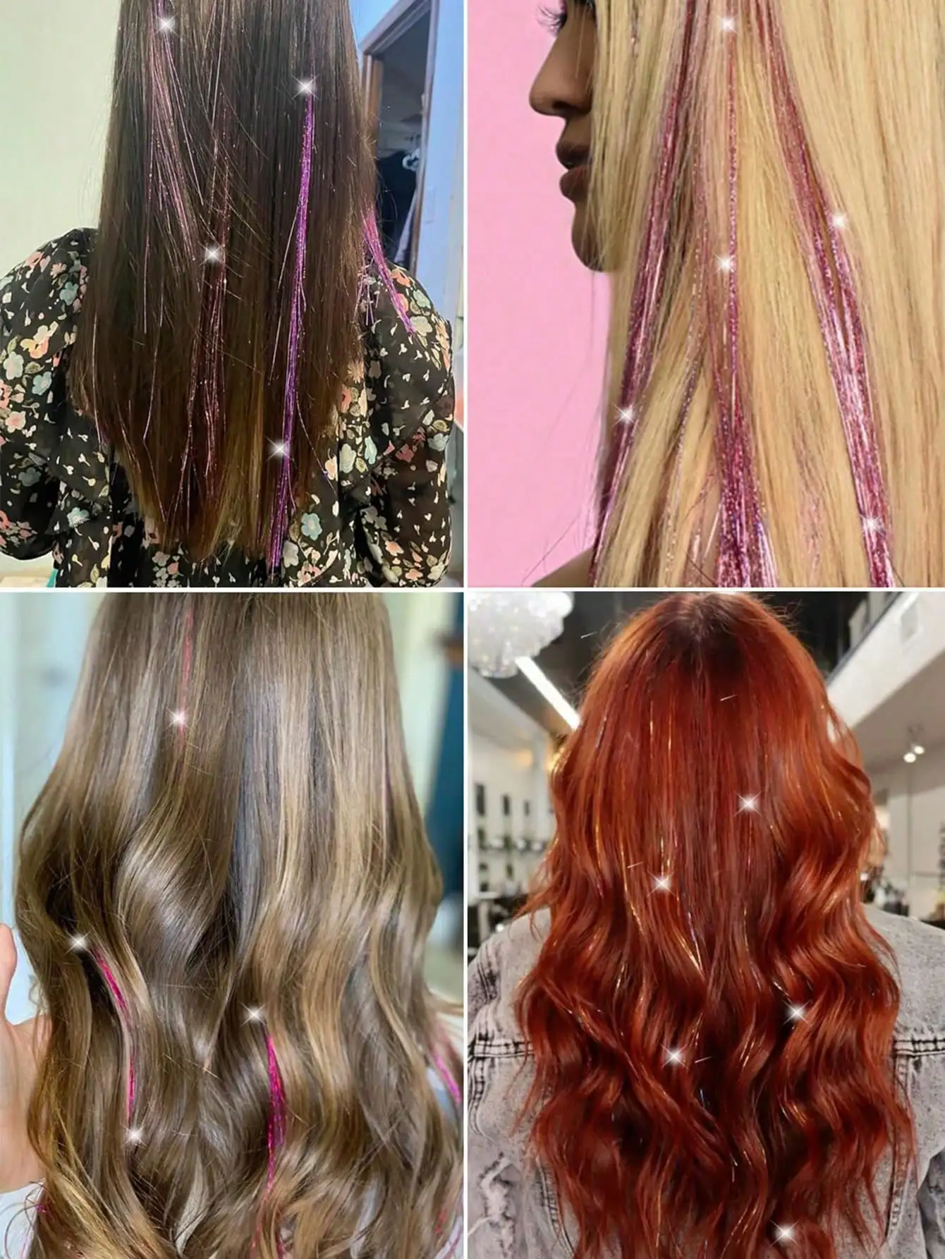 12pcs Synthetic Hair Tinsel Kit Heat Resistant Sparkling Shiny Tinsel Hair Lenth 36/48 inch 12 Colors Tinsel Strands Highlights