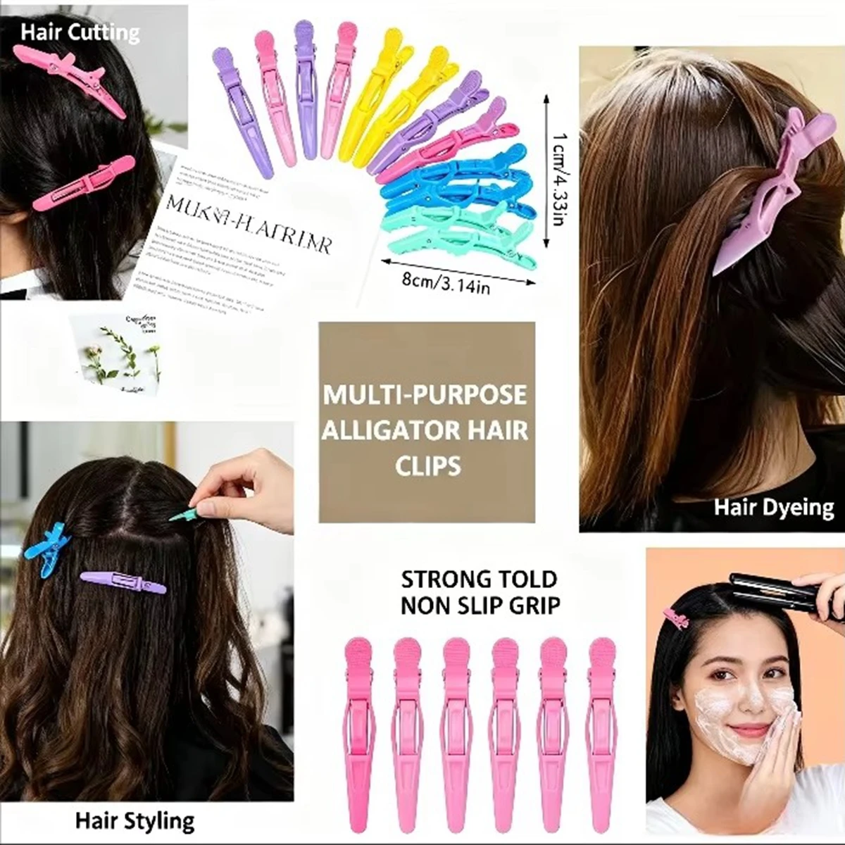5/10/12/20 Piece Set of Multifunctional Hair Styling Sectioning Clips, Positioning and Partitioning Alligator Clips Suitable for Professional Hairdressers, Women's Hair Clips, Plastic Non-Slip Hair Clips, Professional Hairstyle Clips, Hair Salon Sectioning Clips