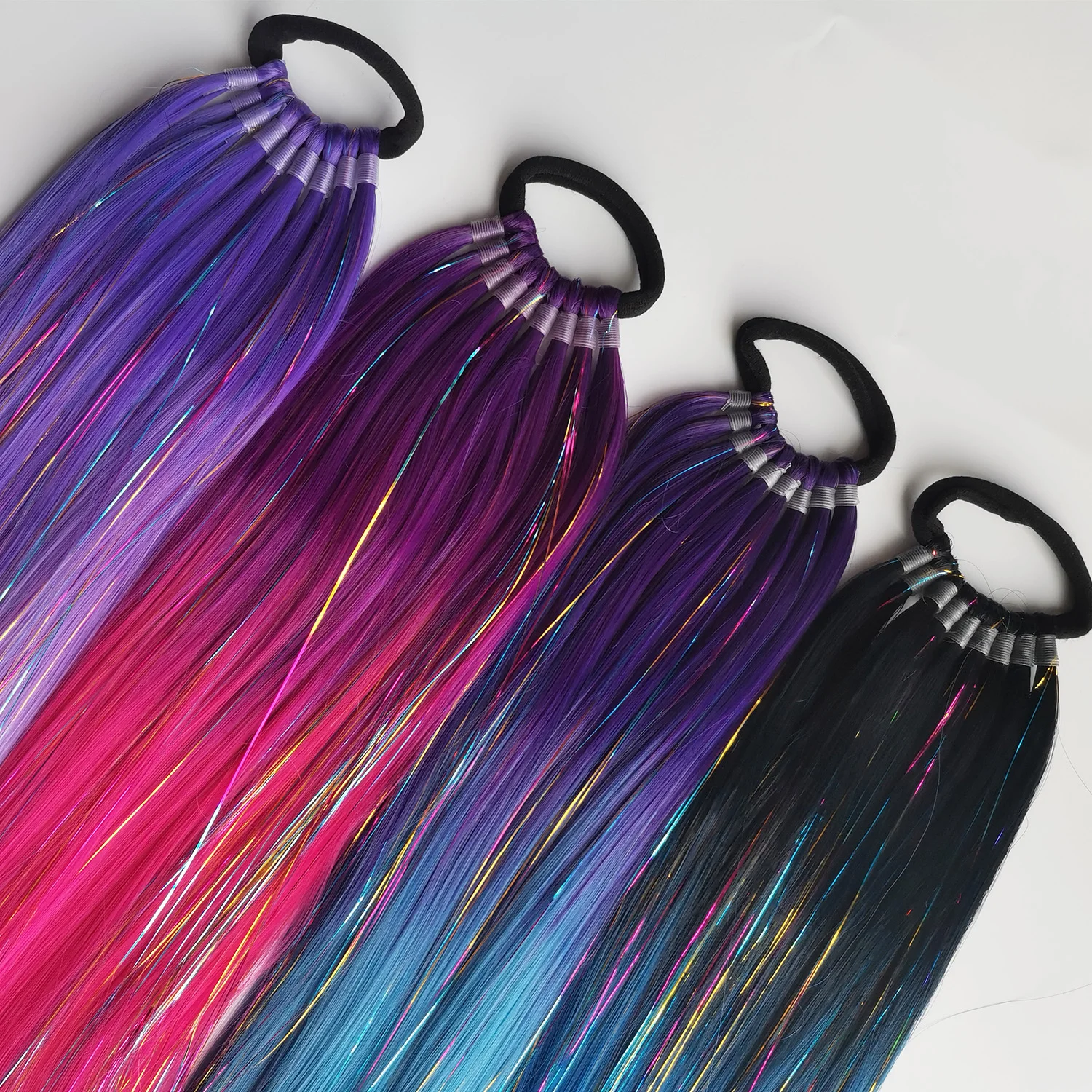 Purple Blue Tinsel Ponytail Extension with Elastic Hair Tie Glitter Braiding Hair For Kids Girls Crazy Hair Day Brave Hair