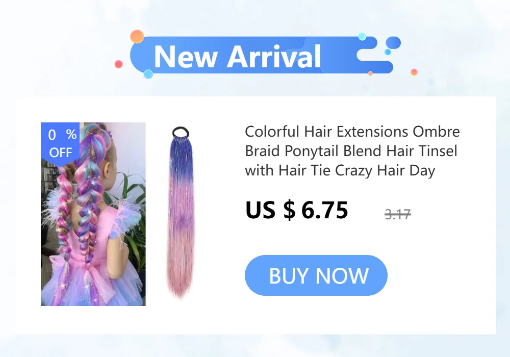Purple Blue Tinsel Ponytail Extension with Elastic Hair Tie Glitter Braiding Hair For Kids Girls Crazy Hair Day Brave Hair