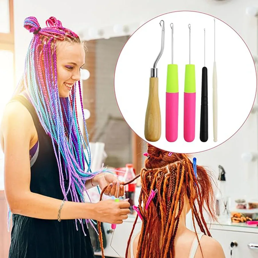 8pcs Crochet Hook Set Plastic Weaving And Hairstyling Tools for Artistic Hair Crafts Wig Weaving Comb Hairdressing Accessories