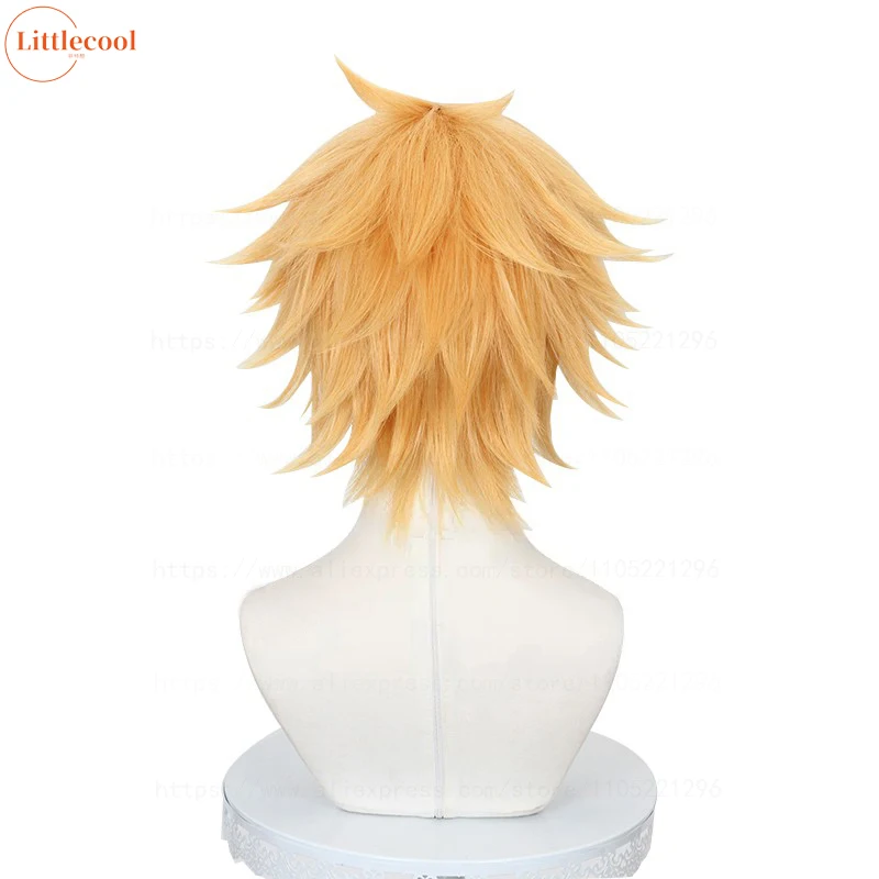 High Quality Denji Cosplay Wig Short Layered Golden Heat Resistant Synthetic Hair Halloween Carnival Anime Wigs + Wig Cap