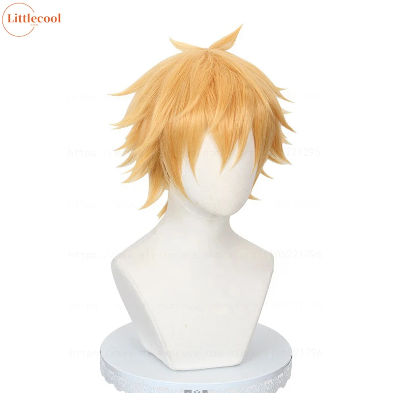 High Quality Denji Cosplay Wig Short Layered Golden Heat Resistant Synthetic Hair Halloween Carnival Anime Wigs + Wig Cap