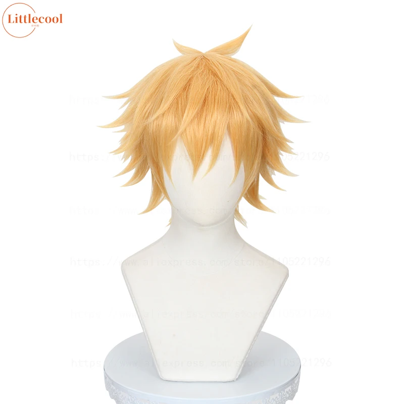 High Quality Denji Cosplay Wig Short Layered Golden Heat Resistant Synthetic Hair Halloween Carnival Anime Wigs + Wig Cap