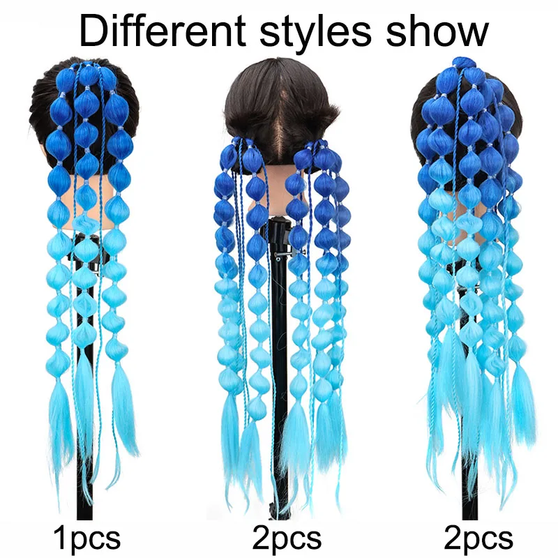 Synthetic Ponytail Extension Corlorful Bubble Braid Long Lantern Braided Ponytail Hair Tie Straight Hairpieces for Women