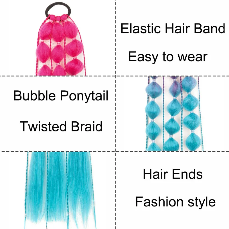 Synthetic Ponytail Extension Corlorful Bubble Braid Long Lantern Braided Ponytail Hair Tie Straight Hairpieces for Women