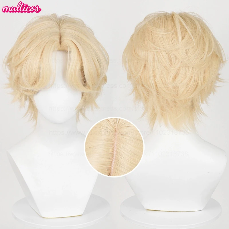 High Quality Luka Cosplay Wig Short Blonde Luka Wig Heat Resistant Synthetic Hair Anime Game Party Role Play Wigs + Wig Cap