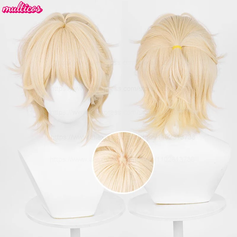 High Quality Luka Cosplay Wig Short Blonde Luka Wig Heat Resistant Synthetic Hair Anime Game Party Role Play Wigs + Wig Cap
