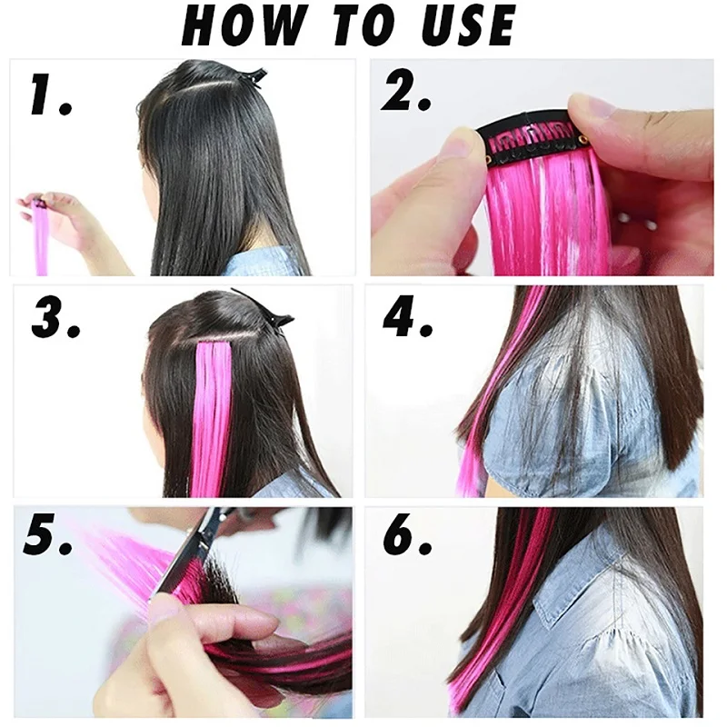 Synthetic 22Inch 5 Pcs/Pack Ombre Colors Hair Extensions Clip In Rainbow Hairpiece Heat Resistant Hair for Women