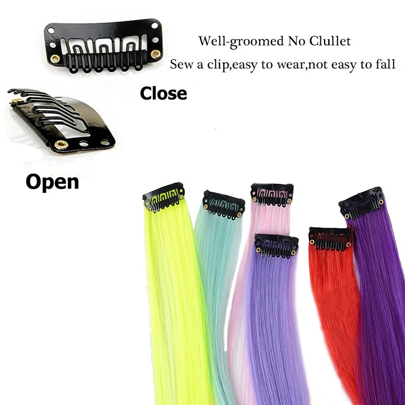 Synthetic 22Inch 5 Pcs/Pack Ombre Colors Hair Extensions Clip In Rainbow Hairpiece Heat Resistant Hair for Women