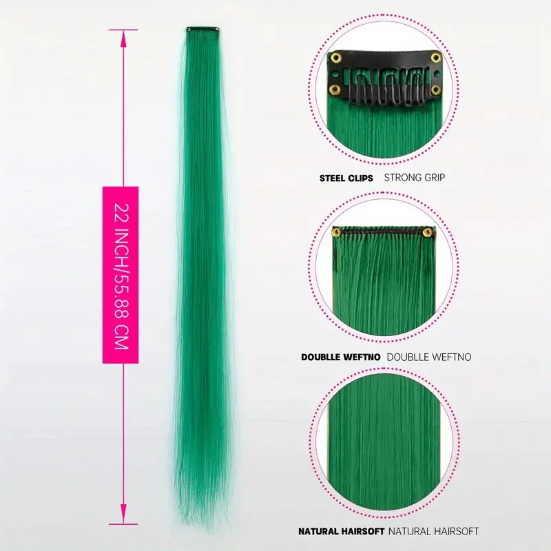 Synthetic 22Inch 5 Pcs/Pack Ombre Colors Hair Extensions Clip In Rainbow Hairpiece Heat Resistant Hair for Women